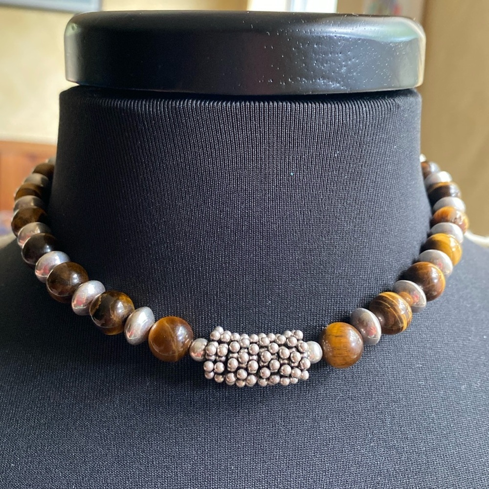 Brighton silver and tiger’s eye beaded‎ choker collar necklace